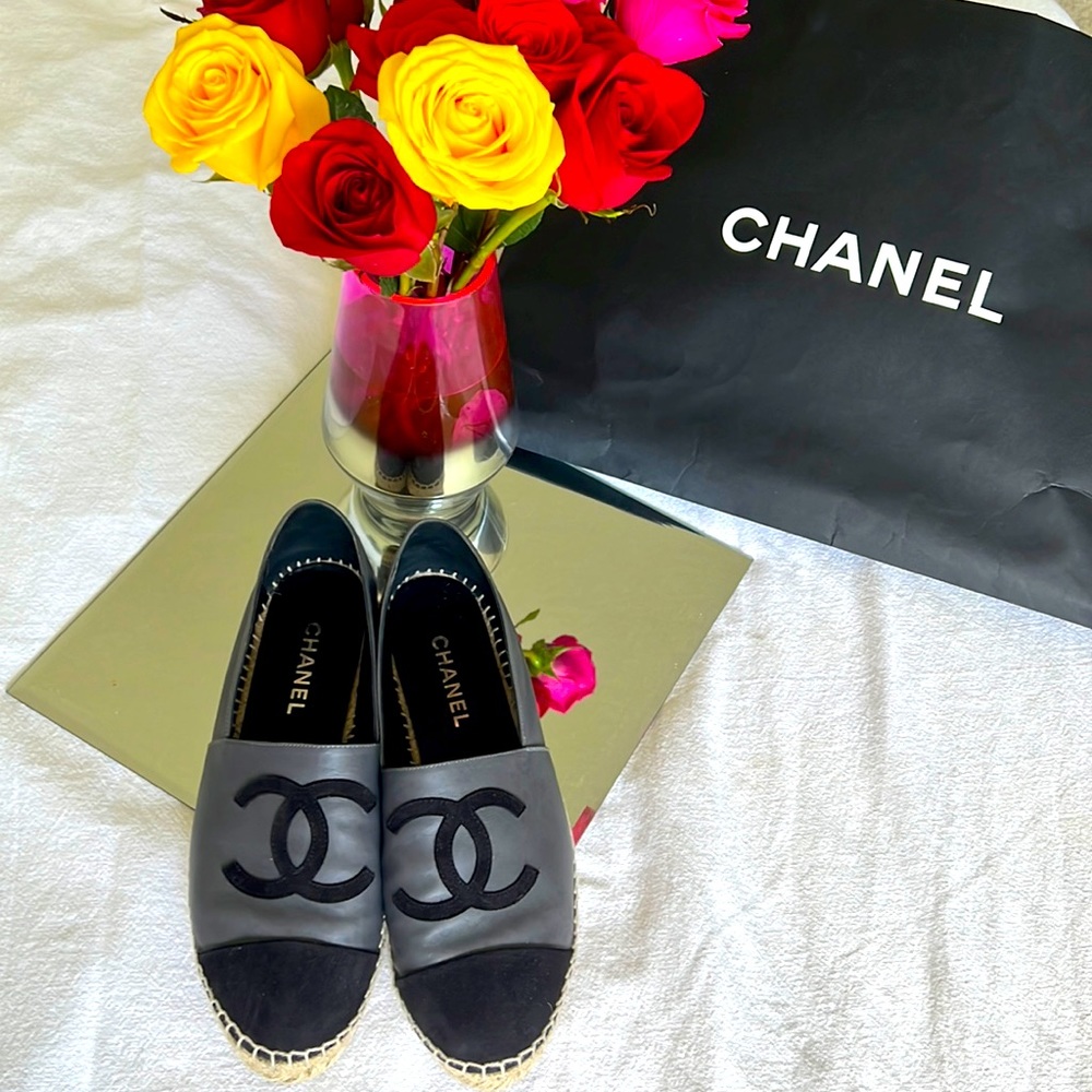 Chanel Suede black & stone blue espadrilles Authentic SZ 41
